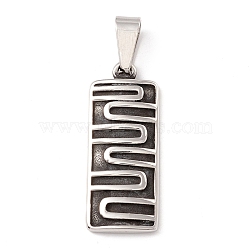 304 Stainless Steel Pendants, Rectangle, Antique Silver, 14x3mm, Hole: 10.5x4.5mm(STAS-M299-17AS)