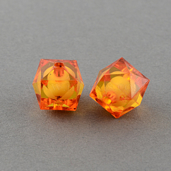 Transparent Acrylic Beads, Bead in Bead, Faceted Cube, Orange Red, 10x9x9mm, Hole: 2mm, about 1050pcs/500g(TACR-S112-10mm-11)