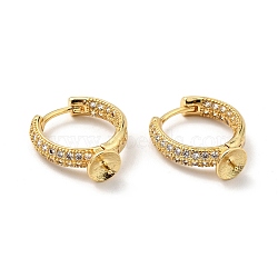 Brass Micro Pave Clear Cubic Zirconia Hoop Earring Findings, for Half Drilled Beads, Cadmium Free & Nickel Free & Lead Free, Real 18K Gold Plated, 19x15x6mm, Pin: 1mm and 0.7mm(for half drilled beads)(KK-G419-01G)