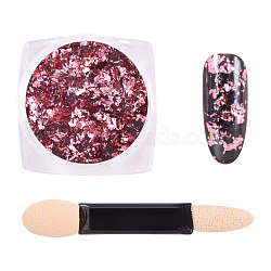 Flake Foil Nail Art Glitter Powder, Nail Art Decoration, with One Brush, Flamingo, 30x30x17mm, about 0.3g/box(X-MRMJ-Q046-012J)