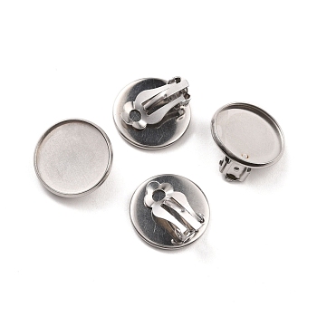 316 Stainless Steel Clip-on Earring Findings, Earring Settings, Flat Round, Stainless Steel Color, Tray: 16mm, 17.5x17.5x8mm, Hole: 3mm