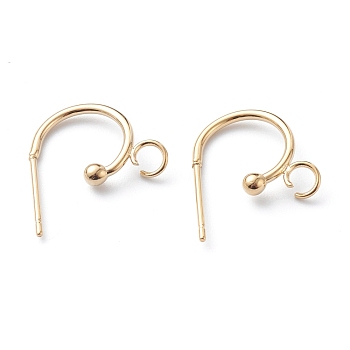 304 Stainless Steel Half Hoop Earrings, Real 24K Gold Plated, 15.5x12.5x2.4mm, Pin: 0.7mm