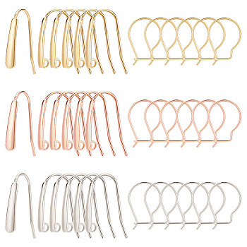 30Pcs 3 Color 304 Stainless Steel Earring Hooks, with Horizontal Loops, with 30Pcs 3 Color Hoop Earring Findings, Mixed Color, 18~18.5x13~13.5x0.8~3.5mm, 10Pcs/style