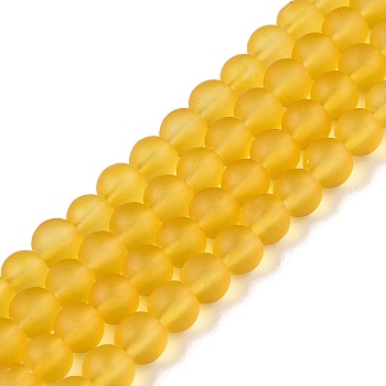 Transparent Glass Bead Strands, Frosted, Round, Goldenrod, 4mm, Hole: 1.1~1.6mm, about 200pcs/strand, 31.4 inch