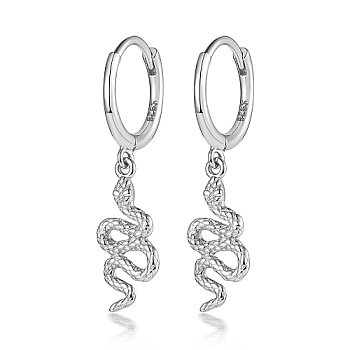 Rhodium Plated 925 Sterling Silver Snake Dangle Hoop Earrings, with S925 Stamp, Platinum, 27x7mm