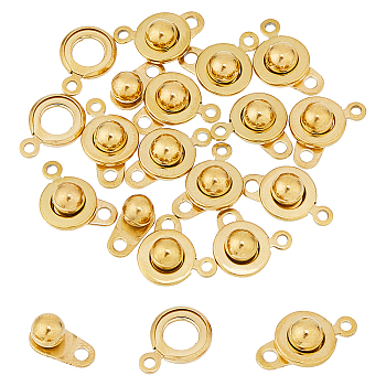 15Pcs 201 Stainless Steel Snap Clasps, Round, Golden, 15x9.5x5mm, Hole: 1mm and 2mm