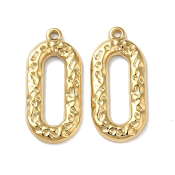 304 Stainless Steel Pendants, Textured, Oval Charm, Real 18K Gold Plated, 22.5x10.5x2mm, Hole: 1.2mm
