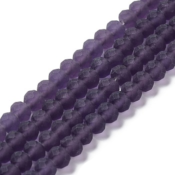 Transparent Glass Beads Strands, Faceted, Frosted, Rondelle, Purple, 10mm, Hole: 1mm, about 63~65pcs/strand, 49~50cm