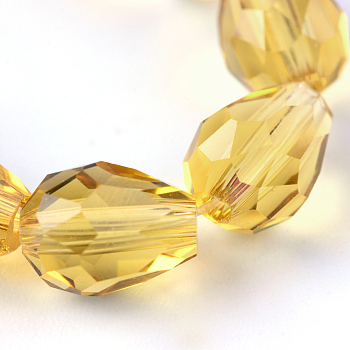Transparent Glass Bead Strands, Faceted Teardrop, Goldenrod, 8x6mm, Hole: 1mm, about 65pcs/strand, 17.99 inch(45.7cm)