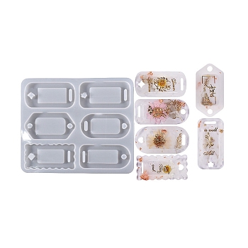 DIY Connector Charm Silicone Molds, Resin Casting Molds, for UV Resin, Epoxy Resin Jewelry Making, Rectangle/Oval/Hexagon, Mixed Patterns, 160x135x8mm, Hole: 3~8x7~15mm, Inner Diameter: 32x70mm