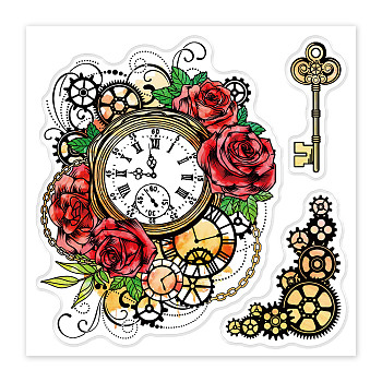 PVC Sakura Stamp, for DIY Scrapbooking, Clock, 100x100mm