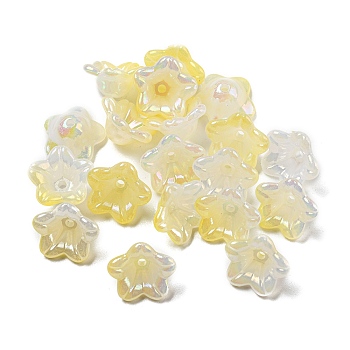 Iridescent Acrylic Bead Caps, AB Color Plated, 5-Petal Flower, Yellow, 12.5x12.5x6.5mm, Hole: 1.5mm