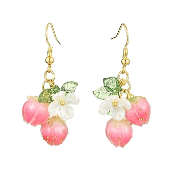 Handmade Flower Epoxy Resin & ABS Plastic Imitation Pearl Dangle Earrings, with Transparent Acrylic Charms, Strawberry, Pink, 44mm