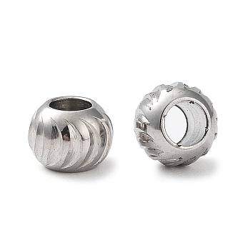 303 Stainless Steel Beads, Round with Moon Pattern, Stainless Steel Color, 6x4.5mm, Hole: 3mm