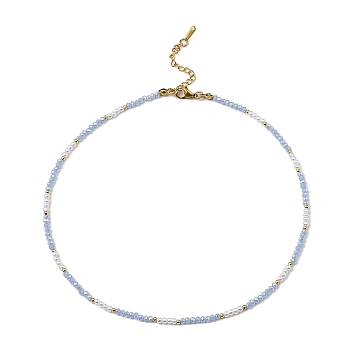 Glass Beaded Necklaces, Aqua, 18.66 inch(47.4cm)