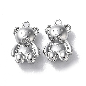 Brass Charms, Bear Charms, Real Platinum Plated, 14.5x9x4.5mm, Hole: 1.2mm