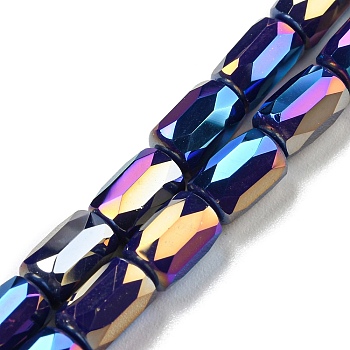 Glass Beads Strands, AB Color Plated, Faceted Column, Midnight Blue, 6x4mm, Hole: 0.8mm, about 80pcs/strand, 20.08''~20.47''(51~52cm)