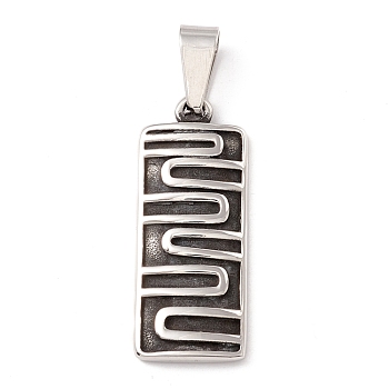 304 Stainless Steel Pendants, Rectangle, Antique Silver, 14x3mm, Hole: 10.5x4.5mm