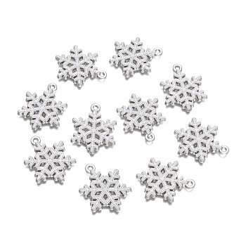 Snowflake Alloy Enamel Pendants, Platinum, White, 25x19x2mm, Hole: 2mm