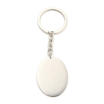 304 Stainless Steel Keychain, Smooth Surface, Oval, Stainless Steel Color, 91mm
