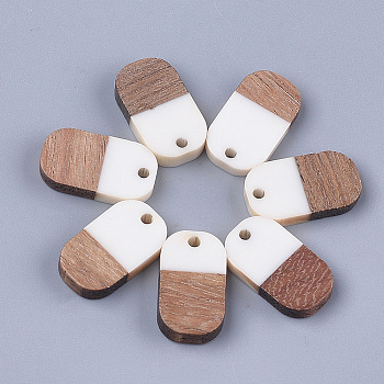 Resin & Walnut Wood Pendants, Oval, Creamy White, 20.5x11.5x3mm, Hole: 2mm
