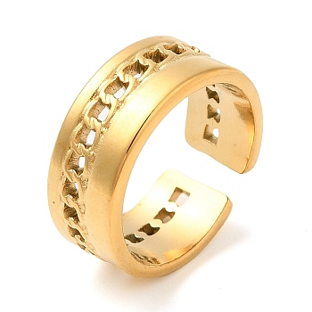 304 Stainless Steel Hollow Open Cuff Rings for Women, Real 18K Gold Plated, Inner Diameter: 17mm