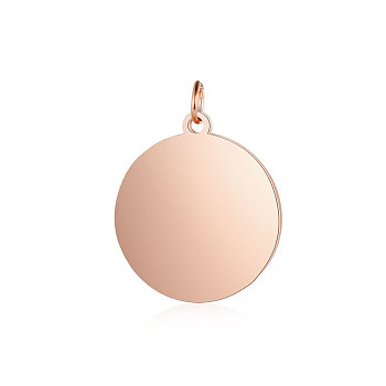 201 Stainless Steel Pendants, Flat Round, Stamping Blank Tag, Rose Gold, 18.5x16x1mm, Hole: 3.5mm