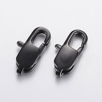 304 Stainless Steel Lobster Claw Clasps, Electrophoresis Black, 16x8x3mm, Hole: 1.5x2mm
