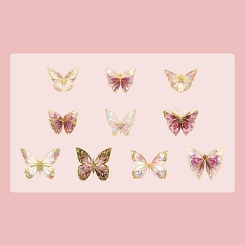 20Pcs 10 Styles Hot Stamping PVC Waterproof Butterfly Decorative Stickers, Self-adhesive Butterfly Decals, for DIY Scrapbooking, Pink, 150x100mm, 2pcs/style