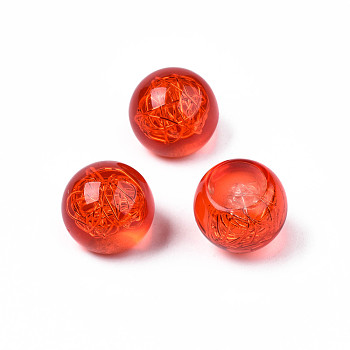 Translucent Acrylic Cabochons, with Steel Wire, Round, Orange Red, 16x14mm