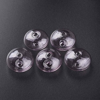 Transparent Handmade Blown Glass Globe Beads, Stripe Pattern, Flat Round, Lavender Blush, 20~21x13~14mm, Hole: 1~2mm
