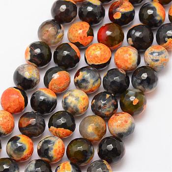 Natural Fire Crackle Agate Bead Strands, Round, Grade A, Faceted, Dyed & Heated, Goldenrod, 10mm, Hole: 1mm, about 37pcs/strand, 15 inch