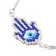 Glass Seed Braided Hamsa Hand with Evil Eye Link Slider Bracelet(BJEW-MZ00003)-2