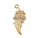 Brass Micro Pave Cubic Zirconia Pendants, Feather, Long-Lasting Plated, Nickel Free, Real 18K Gold Plated, Clear, 23x9x2mm, Hole: 1.2mm(X1-KK-B152-13A-G)