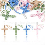 4Pcs Cotton Cross Pendant Decorations, with Alloy Swivel Clasps, Mixed Color, 118mm(HJEW-TA00444)