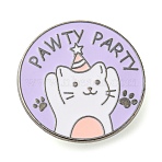 Alloy Enamel Pin Broochs, Cadmium Free & Lead Free, Lilac, Cat Shape, 26.5x1.5mm(AJEW-Z023-12C)