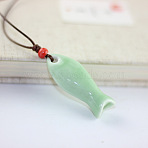 Fish Porcelain Whistle Pendant Necklaces with Adjustable Wax Cord, Dark Sea Green, 17.72~31.50 inch(45~80cm)(FS-WG46CDC-01)