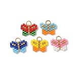 Handmade MIYUKI Seed Beads, Loom Pattern Butterfly Pendants, with 304 Stainless Steel Jump Rings, Mixed Color, 9x12x2mm, Hole: 2.5mm(PALLOY-MZ00927)