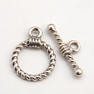 Toggle Clasps, Lead Free & Cadmium Free & Nickel Free, Round, Antique Silver, Round: 19x14x3mm, Hole: 2mm, Bar: 20x8x3mm, Hole: 2mm(TIBE-EA9138Y-FF)