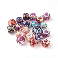 Transparent Printed Glass European Beads, Large Hole Beads, with Brass Silver Color Plated Core, Rondelle, Mixed Color, 12x10mm, Hole: 5mm(GPDL-G001-A)