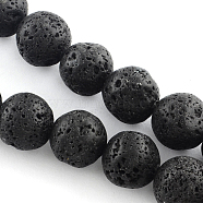 Natural Lava Rock Gemstone Round Bead Strands, Black, 8~9mm, Hole: 1.2mm, about 46pcs/strand, 15.7 inch(X-G-R285-8mm-06)