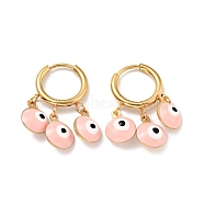 Enamel Evil Eye Dangle Hoop Earrings, Gold Plated 304 Stainless Steel Jewelry for Women, Pearl Pink, 27mm, Pin: 1mm(STAS-E162-08G)