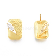 Rack Plating Brass Stud Earring Finding, with Glass and Vertical Loops, Nickel Free, Rectangle, Matte Gold Color, 19x14mm, Hole: 1.2mm, Pin: 0.8mm(KK-F841-10MG)