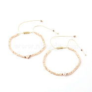 Nylon Thread Braided Bead Bracelets Sets, with Electroplate Glass Beads & Brass Beads, Heart, PeachPuff, Inner Diameter: 2-3/8 inch(6.1~11cm), 2pcs/set(BJEW-JB06456)