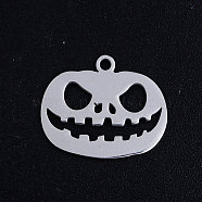 201 Stainless Steel Charms, For Halloween, Pumpkin Jack-O'-Lantern Jack-o-Lantern, Stainless Steel Color, 14.5x17.5x1mm, Hole: 1.5mm(STAS-S105-JN378-1)