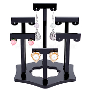 Opaque Acrylic T-Bar Riser Earring Display Stands, with Flower Base, for 6 Pairs Earring Displays, Black, 5.3~9.85x3.45~8.8x0.4cm, Hole: 1.8mm, 6pcs/set(EDIS-WH0021-03A)