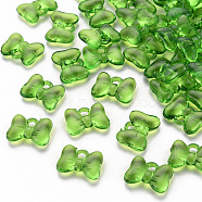 Transparent Acrylic Pendants, Bowknot, Green, 13.5x18x5.5mm, Hole: 2.5mm, about 625pcs/500g(TACR-T024-02BA-925)