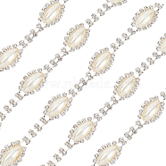2 Yards Iron & Brass Rhinestone Cup Chains, with Pearl Beads, Horse Eye, Silver, 16.5x23.5x6.7mm, 6.7x3.6x3mm(FIND-FG0001-71)