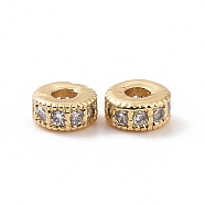 Brass Micro Pave Cubic Zirconia Beads, Flat Round, Golden, 4x2mm, Hole: 1mm(KK-A181-VF432-2)