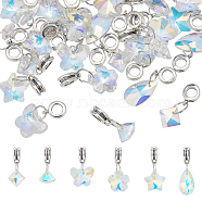 30Pcs 6 Style AB Color Plated Facted Glass Pendants, with Alloy Findings, Butterfly & Flower & Star & Teardrop & Rhombus & Fan Charms, Clear AB, 21~28mm, Hole: 4.6mm, 5Pcs/style(PALLOY-AB00034)